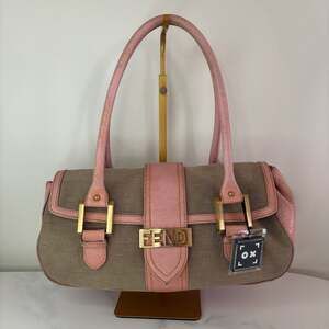 Fendi Zucca Canvas and Pink Leather Shoulder Bag